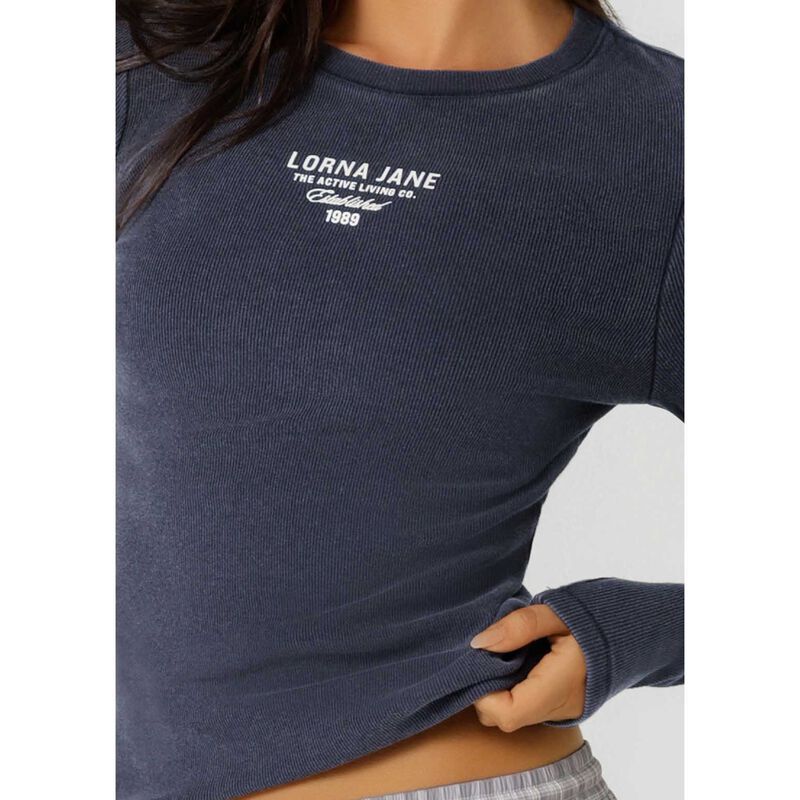 Lorna Jane Original Sport Washed Rib Long Sleeve Top Midnight Blue image number 2